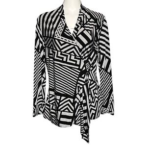 Joseph Ribkoff Black White Abstract Wrap Top US 18 Canada Made Stretch
